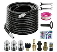 Juego de manguera para limpieza de tuberías, 400 bar, diámetro de 10 mm, manguera de alta presión con adaptadores y boquillas, compatible con limpiadores de alta presión (por ejemplo, Kärcher K2-K7