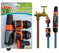 Juego de mangueras de jardín de conexión rápida de 5 piezas con boquilla de pulverización, conector de parada de agua AquaStop, extremo de manguera y adaptador de grifo roscado de 0.5 a 0.75 pulgadas