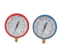 Juego de manómetros CA, con doble disco y carcasa de goma, para diagnóstico y carga del sistema de refrigeración HVAC, rojo, azul, 7,5 x 3 cm