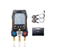 Juego de manómetros de colector AC Testo 550s - Manómetros HVAC y de refrigeración - Incl. 2 sondas de abrazadera de temperatura con cable - Kit de recarga de AC con sobrecalentamiento