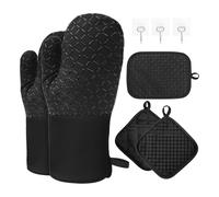 Juego de Manoplas y agarraderas para Horno, Guantes para Horno de algodón Resistentes al Calor de 300 ℃, Guantes Largos con Silicona Antideslizante, Guantes de Cocina para Cocina, Hornear, Cacerola
