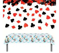 Juego de manteles de Alicia en el país de las maravillas - 130 x 220 cm, mantel azul de Alicia en el país de las maravillas con confeti de póquer, decoraciones de fiesta de té, mantel de té de la