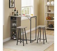 Juego de mesa de bar de 3 piezas, mesa alta de comedor con 2 sillas, 2 estantes y cajón, juego de comedor para 2 personas, estructura de metal, mesa de cocina, mesa pequeña, mesa de desayuno, mesa de