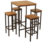 Juego de Mesa de Barra Cuadrada Alta 110 cm y 4 Taburetes Marrón Nogal Mod. ROMA adecuado para interior o exterior bajo la carpa gazebo Terraza