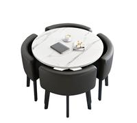 Juego de mesa de comedor compacto y moderno de 4 sillas con 4 sillas, parte superior de mármol sintético, asientos de piel sintética, para oficina, conferencia, recepción, reunión, cocina en casa y