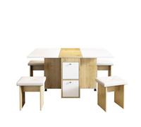 Juego de mesa de comedor con 4 sillas - mesa plegable con 2 cajones 140*80*75cm - de tablero de partículas - blanco y dorado