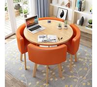 Juego de mesa de comedor de cocina para 4 personas pequeñas que ahorran espacio, mesa redonda de 80 cm de grosor, 4 sillas tapizadas de poliuretano, modernas, informales, color naranja