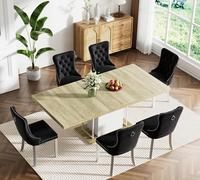 Juego de mesa de comedor extensible de 7 piezas para mesa de cocina extensible de 6 a 160 cm y 6 piezas de terciopelo negro, muebles de comedor resistentes para hogares modernos