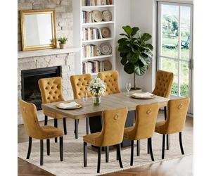 Juego de mesa de comedor extensible para 6-8 muebles de cocina rústicos modernos de 9 piezas con 8 tapizados, diseño que ahorra espacio, 160 cm-199.9 cm para comedores pequeños