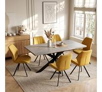 Juego de mesa de comedor moderna extensible con 6 sillas amarillas de 130-170 cm, mesa de comedor de MDF para sala de estar y cocina, 4-6 plazas, diseño elegante y ahorra espacio