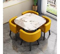 Juego de mesa de comedor moderno de 4 piezas con 4 sillas, cuadradas, redondas/amarillas para cocina, sala de estar, balcón, oficina, salón, mesa de café