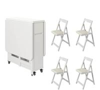 Juego de mesa de comedor plegable de madera maciza, extensible, con 4 sillas y cajones de almacenamiento, para salón o cocina, comedor, 1,3 m