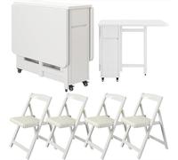 Juego de mesa de comedor plegable para 4 personas, mesa de madera de 1,3 m con 4 sillas, rodillos de freno, resistente a los arañazos, fácil de limpiar, para el hogar, oficina, té y reuniones sociales