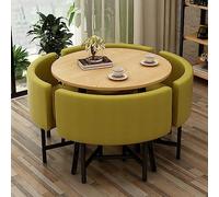 Juego de mesa de comedor que ahorra espacio con 4 sillas, tapicería duradera de lino de algodón para cocina, oficina, cafetería, sala de estar, diseño redondo compacto