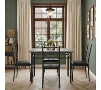 Juego de mesa de comedor rectangular pequeña para 4, mesa de cocina de 43.3 pulgadas con 4 sillas tapizadas y marco de metal resistente, juego de comedor que ahorra espacio para apartamento, muebles
