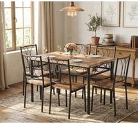 Juego de mesa de comedor rectangular pequeña para 4, mesa de cocina de 43.3 pulgadas con 4 sillas tapizadas y marco de metal resistente, juego de comedor que ahorra espacio para apartamento, muebles
