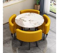 Juego de mesa de comedor redonda de 4 piezas, juego de sillas y mesa modernas y amarillas, mesa de centro multiusos para cocina, sala de estar, balcón, oficina