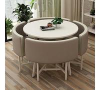 Juego de mesa de comedor redonda de 4 piezas para espacio pequeño, ahorra espacio, tapicería de lino de algodón duradero, ideal para cocina, barra de desayuno, oficina, cafetería, balcón y sala de