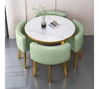 Juego de mesa de comedor redonda de 5 piezas con 4 sillas tapizadas, parte superior de madera de mármol sintético, mesa de recepción moderna para conferencias de cocina