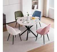 Juego de mesa de comedor redonda de mármol - 100 cm MDF 4 sillas de cocina tapizadas con elegante respaldo hueco - Ideal para comedor y sala de estar, diseño moderno combinado