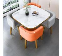 Juego de mesa de comedor redonda multiusos de mármol para 4 personas para sala de estar, salón, recepción de oficina (C