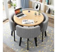 Juego de mesa de comedor redonda para 4 personas con sillas, 80 cm, gris claro, marco de metal fuerte, ahorro de espacio, moderno, informal, para cocina, apartamento, oficina, funciona como mesa de