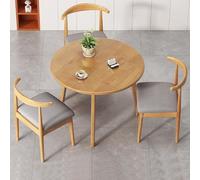 Juego de mesa de comedor redonda pequeña para 2-4 personas, mesa natural con 3 sillas, para sala de estar, café, negociación de oficina y recepción
