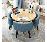 Juego de mesa de comedor y sillas redondas de 4 piezas, ahorro de espacio, para el hogar, cocina, balcón, oficina, reunión, cafetería, juego de mesa (80 cm, azul)