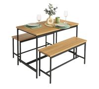 Miroytengo Juego de Mesa Fija de Cocina con 2 bancos, Muebles de Cocina Lari Roble Cambrian y Negro Mesa 110x75x60 cm y 2 Bancos 98x45x30 cm Madera claro - Negro -