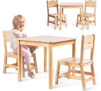 Juego de mesa infantil y 2 sillas de madera de pino: mesa para juegos, aprendizaje y comidas, ideal para habitaciones infantiles y áreas de juego