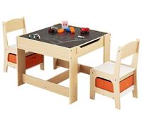 Juego de mesa infantil y 2 sillas, juego de mesa y silla para niños pequeños con espacio de almacenamiento debajo de la mesa, caja de almacenamiento de tela debajo de las sillas, escritorio de madera