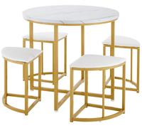 Juego de mesa redonda blanca de MDF - 80 cm de diámetro - 4 sillas de terciopelo