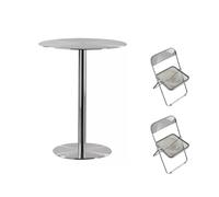 Juego de mesa redonda plegable de acero inoxidable con 2 sillas - Cact Cocktail Bar & Bistro comedor para exteriores, jardín, cocina, fácil montaje, pub Sle Fur