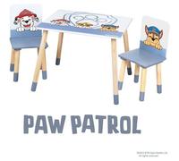 Juego de mesa y 2 sillas para niños Roba, diseño Patrulla Canina, madera maciza, color blanco cielo natural, dimensiones de la mesa: 60x50 cm, apto para niños de 18 meses a 10 años