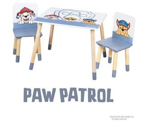 Juego de mesa y 2 sillas para niños Roba, diseño Patrulla Canina, madera maciza, color blanco cielo natural, dimensiones de la mesa: 60x50 cm, apto para niños de 18 meses a 10 años