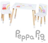 Juego de mesa y 2 sillas para niños Roba, diseño Peppa Pig, madera maciza, color blanco rosa natural, dimensiones 60x50 cm