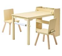 Juego de mesa y silla para niños, mesa de manualidades para bebés con armario de almacenamiento de 3 niveles, escritorio de actividades para niños de madera con 2 sillas, mesa de juegos para manualida