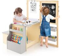 Juego de mesa y sillas 3 en 1, con mesa y silla de altura ajustable, espacio de almacenamiento, dispensador de papel, compartimentos para objetos y estantería, ideal para niños a partir de 3 años (gri