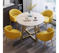 Juego de mesa y sillas redondas pequeñas de 4 piezas, 80 cm, 4 sillas de piel sintética amarillas para oficina en casa, recepción, comedor