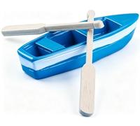 Juego de mini bote de remos azul de madera con remos para kits de jardín de hadas para decoración de casa de muñecas con remos modelo de canoa, figuritas, accesorios de decoración de casa de muñecas