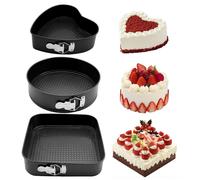 Juego de moldes desmontables para pasteles, de 3 piezas, con diámetros de 18, 20 y 23 cm, con forma de corazón, redonda y cuadrada, con revestimiento antiadherente