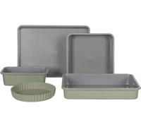 Juego de moldes para hornear de acero al carbono, con un revestimiento antiadherente gris de cerámica de alta calidad, libre de PFOA, y un exterior de color verde aceituna