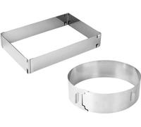 Juego de moldes y aros para pastelería Zenker, de acero inoxidable con revestimiento antiadherente. Aro de 15-30 cm, marco de 27,5-52 cm