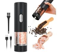Juego de molinillo eléctrico de sal y pimienta 2 en 1 (recargable por USB), molinillo automático de sal y pimienta con iluminación LED, funcionamiento con una sola mano, grosor ajustable, perfecto