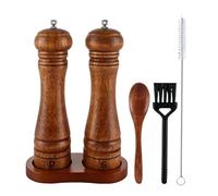 Juego de molinillos de sal y pimienta de madera de 8.66 pulgadas con cuchara y cepillo de limpieza ajustable recargable | Molinillo de pimienta - para cocina, interior y exterior, parrilla, barbacoa
