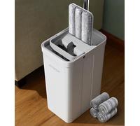 Juego de mop para limpieza con cubo y escurridor, ideal para suelos lisos, incluye 4 almohadillas de microfibra