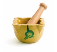 Juego de Mortero y Mazo de Loza Amarilla Chovi - Diseño Tradicional y Decorativo para Ajo, Especias y Hierbas - Fácil de Limpiar y Duradero