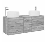 Juego de muebles de baño 3 piezas Sonoma gris, madera ingenierizada, lavabo | Montaje en pared, 6 cajones, tirador plateado, lavabo y grifo incluidos, uso interior