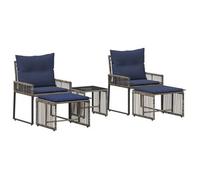 vidaXL Juego de muebles de jardín, 11 piezas, gris y azul marino, tejido de polirattan