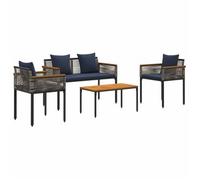 Juego de muebles de jardín vidaXL con cojines, color gris y azul marino, fabricado en ratán sintético